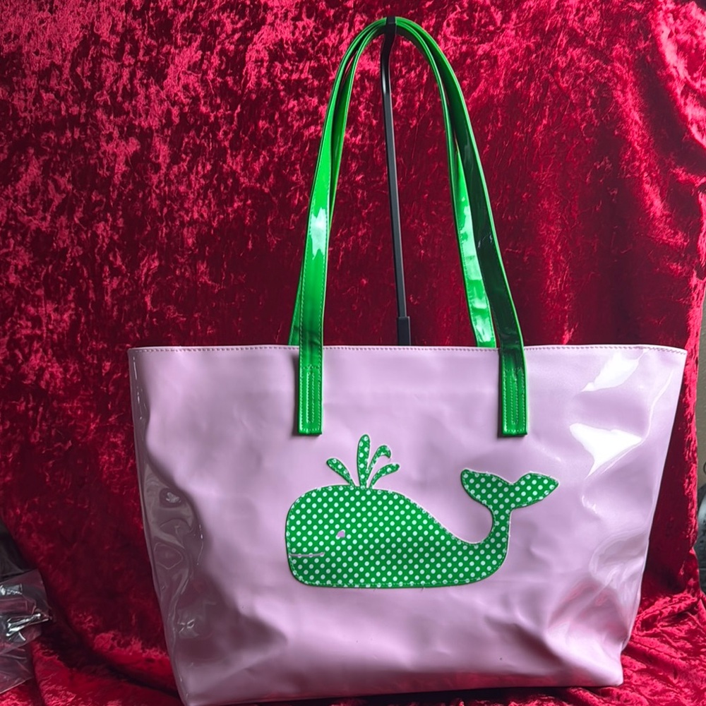 Whimsical Pink and Green Tote with Nautical Whale Design Macbeth collection